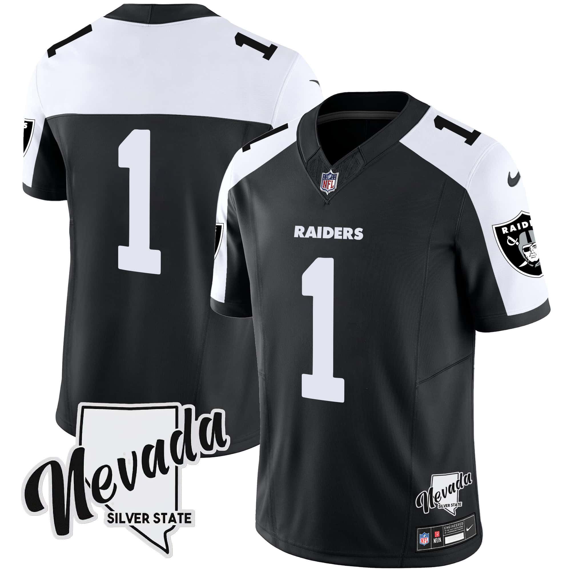 Men Oakland Raiders #1 No Name Black 2024 Nike Nevada Silver State Patch Vapor NFL Jersey->customized nfl jersey->Custom Jersey